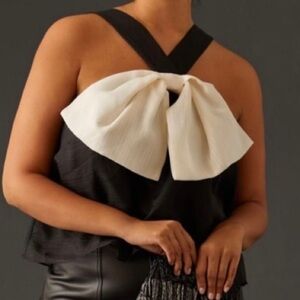 SUNDAY IN BROOKLYN BOW HALTER TOP SIZE L BLACK AND CREAM NWT